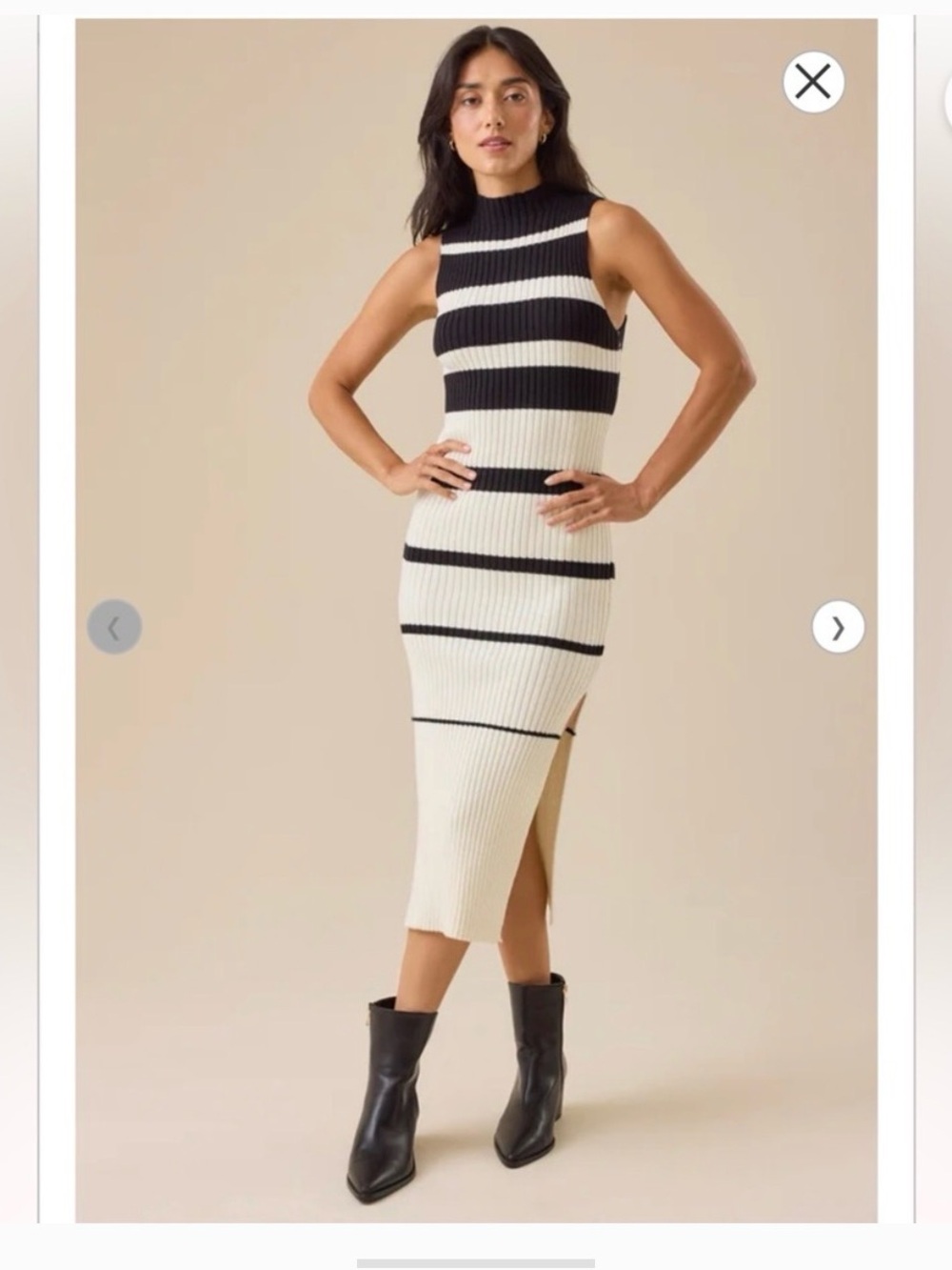 Altar'd State Black and Cream Ribbed Sleeveless Midi Dress